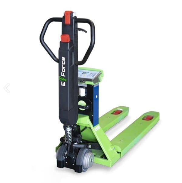 Innovative hand pallet truck scale from Dini Argeo with electric traction tiller.